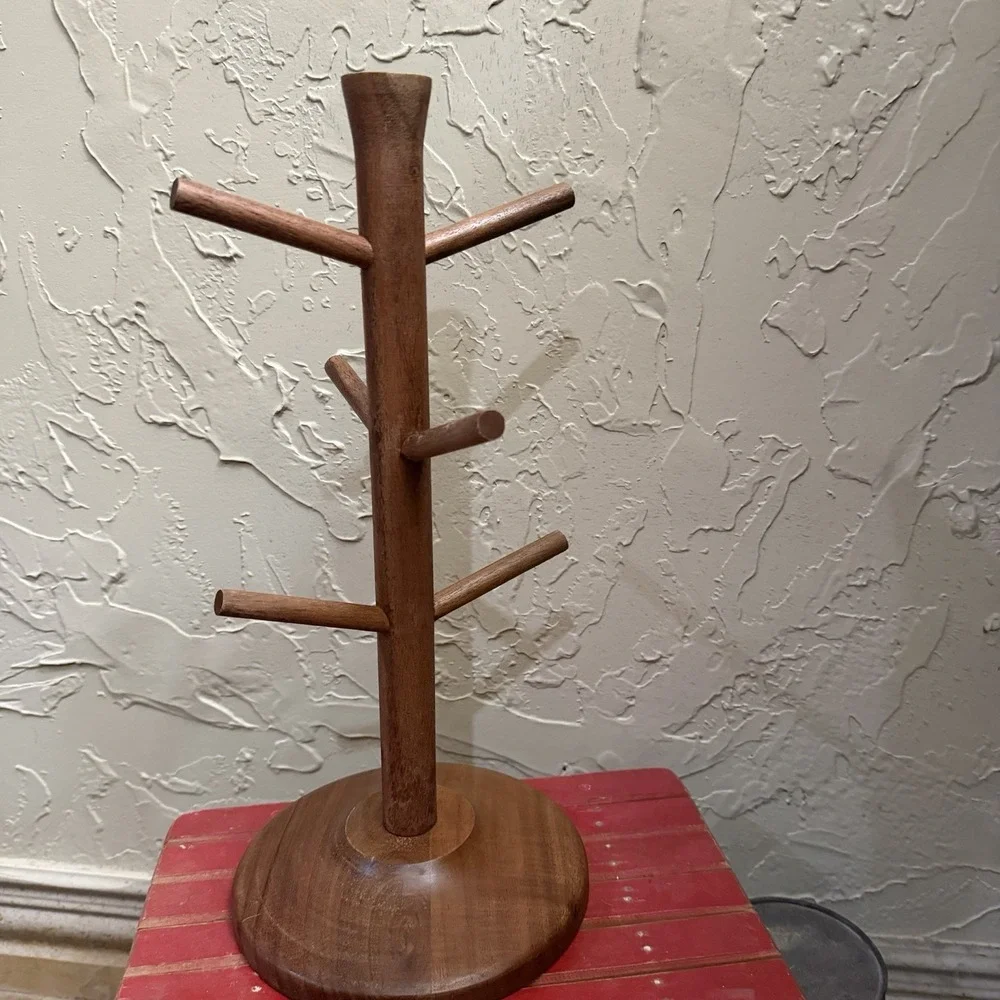 Hearth and Hand Magnolia Wood Mug Holder Stand Tree 6 Pegs for Mugs 15